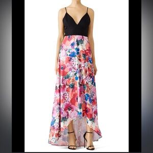 Badgley Mischka Bright Floral High-Lo Gown